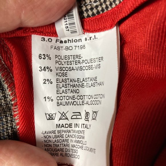 Dismero Italy Women's Houndstooth Ankle Tuxedo Cuffed Trouser Pants Size 8 - Picture 8 of 12